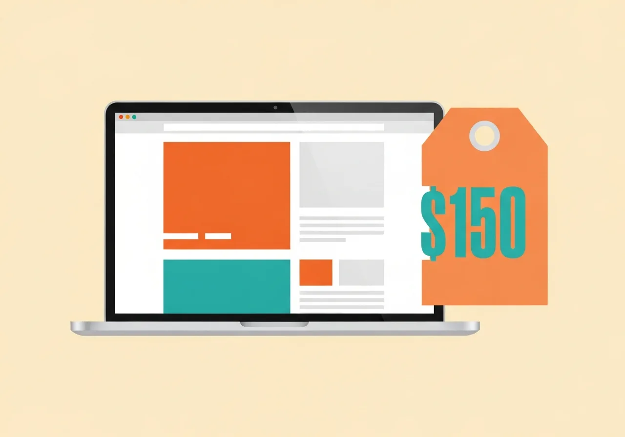 Price tag next to modern website on laptop
