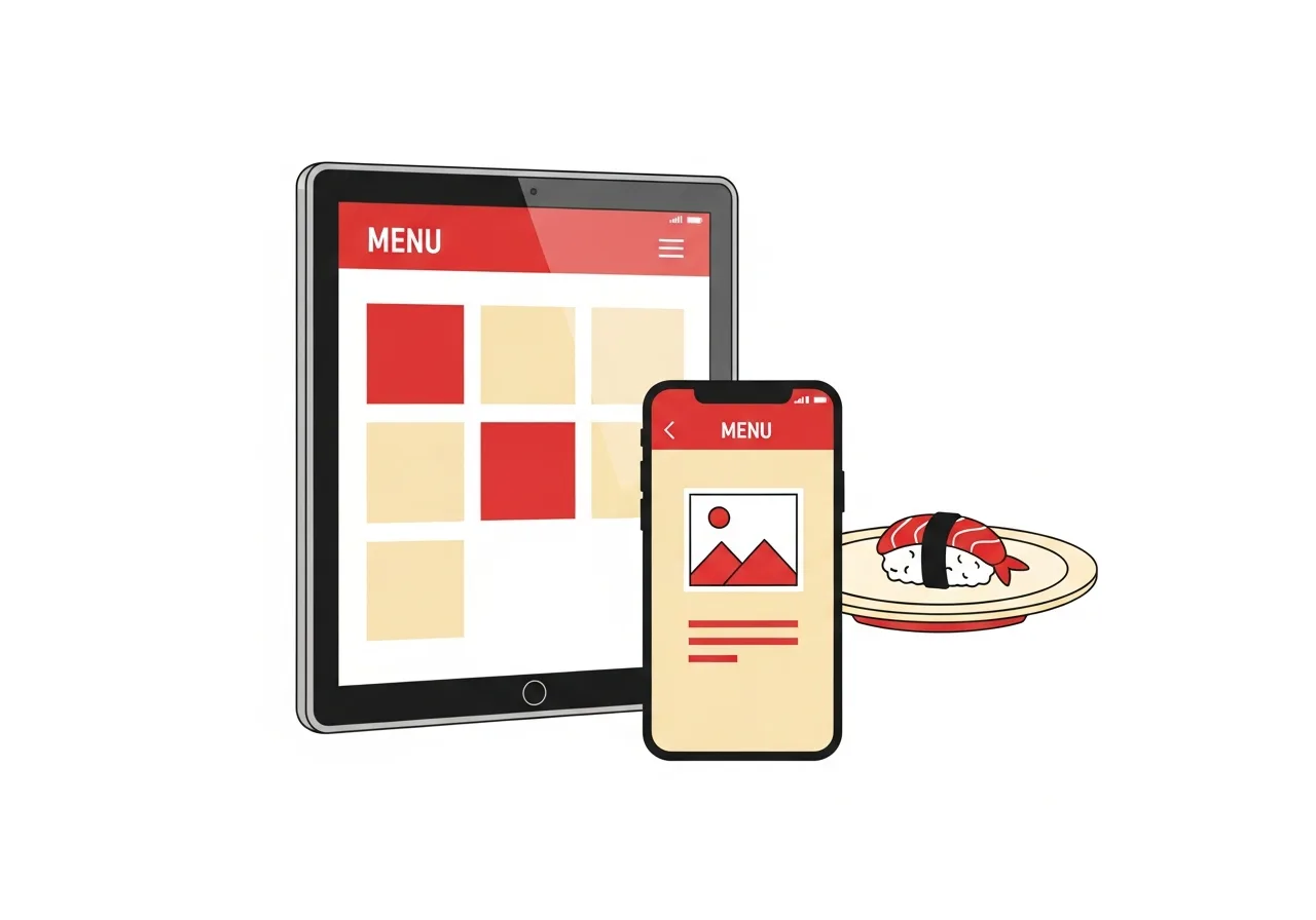 Restaurant menu on tablet and phone