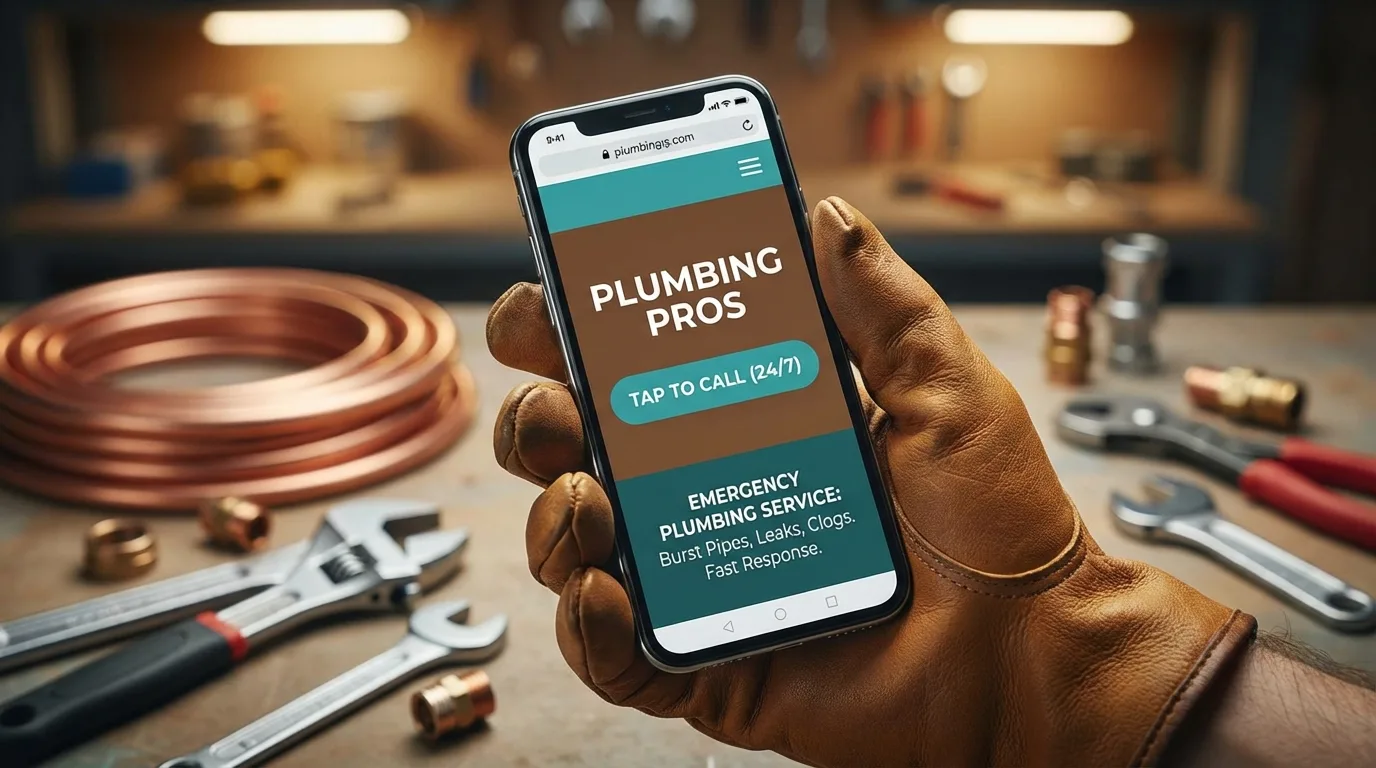 Plumber website on phone showing tap-to-call button