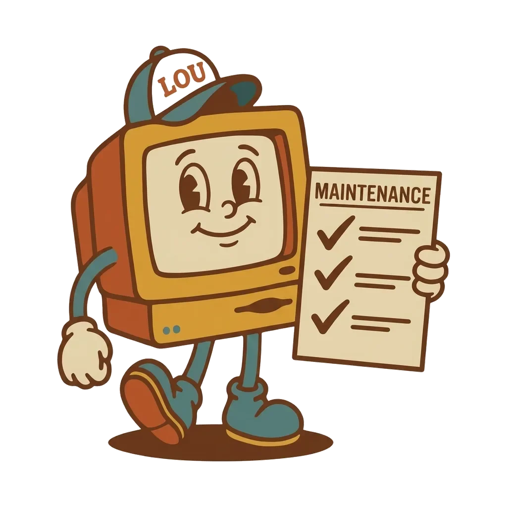 Lou holding a maintenance checklist