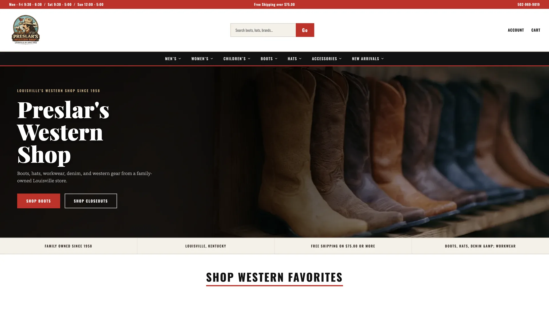 Preslar's Western Shop online store, boots and western wear