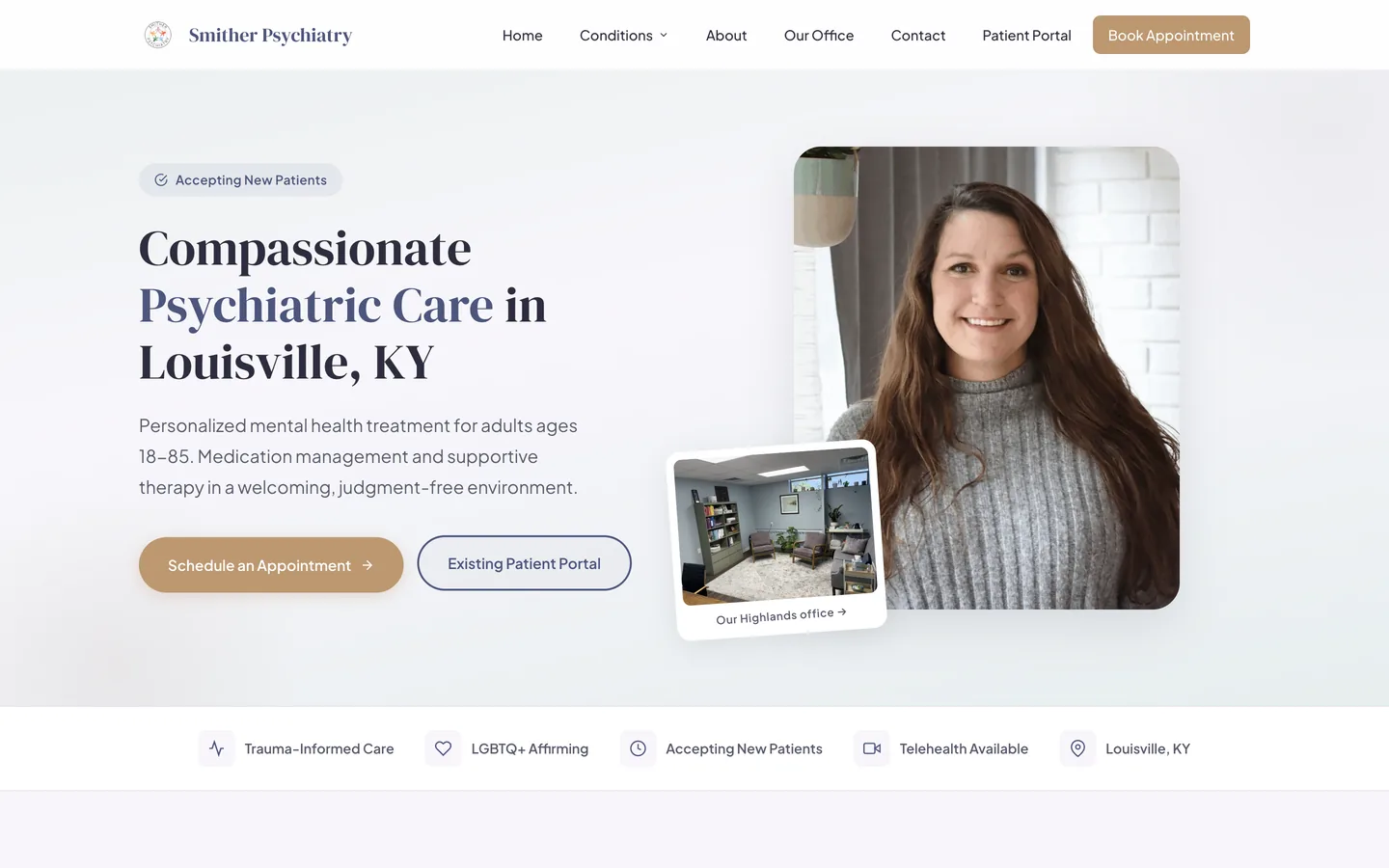 Smither Psychiatry homepage built by Louisville Web Guy